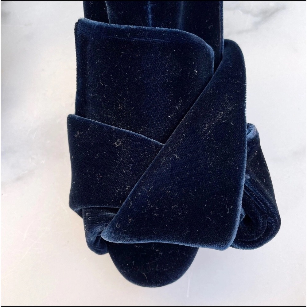 N21 Velvet Bow Ankle Boots Designer Womens Block Heel Shoes Navy Blue